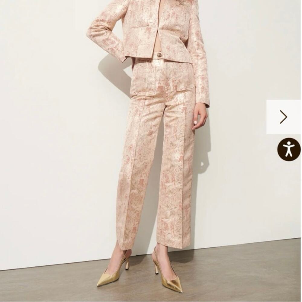 FIGUE Sioban Bronze Gold Metallic Brocade Straight Leg Trouser Dress Pants 8